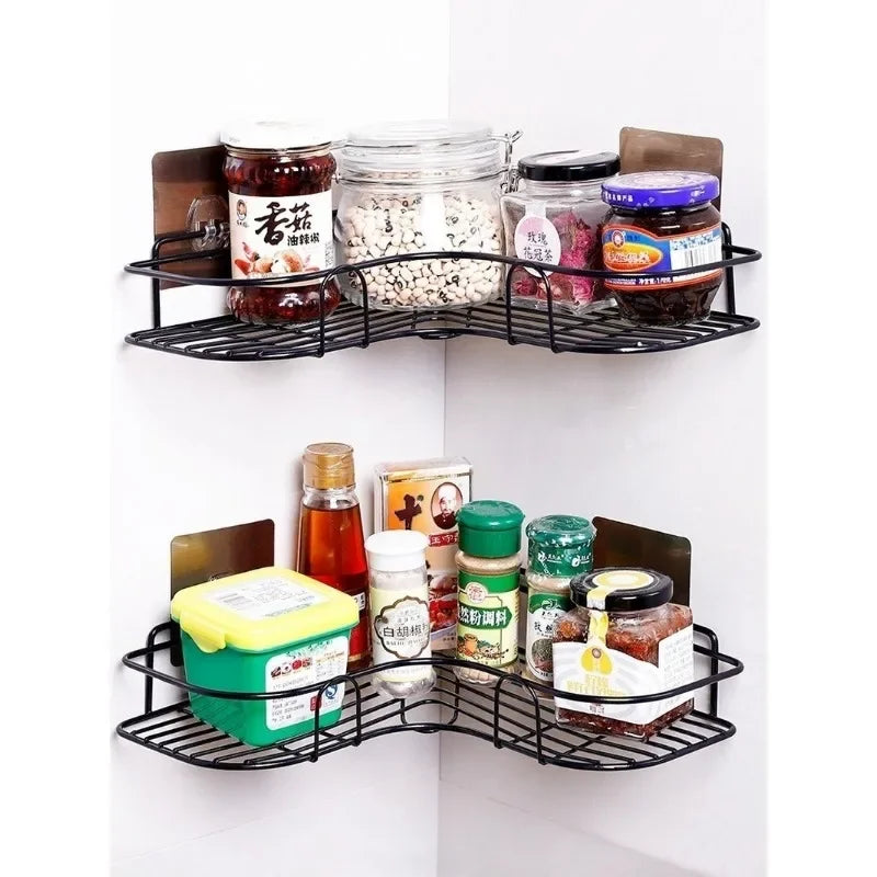 Metal Corner Storage Shelf | Bathroom/Kitchen Wall-Mount Rack with Screws