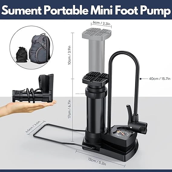 Portable High-Pressure Foot Air Pump with Pressure Gauge | Fast Inflation for Car, Bike, Cycle & Sports Equipment