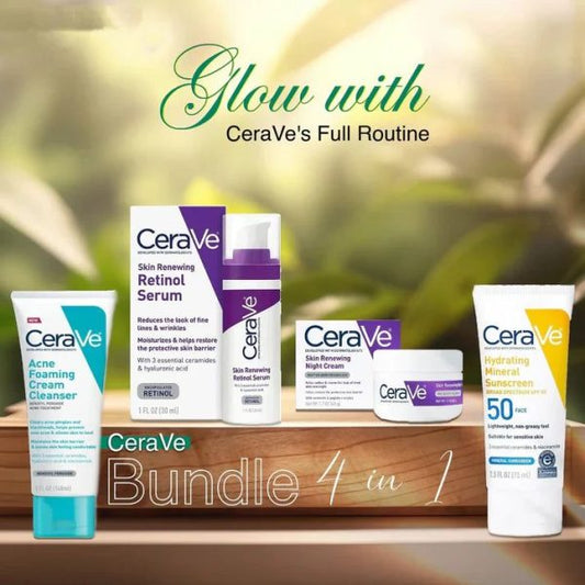CeraVe 4-in-1 Skincare Kit | Night Cream, Sunblock, Cleanser & Serum for Radiant Skin