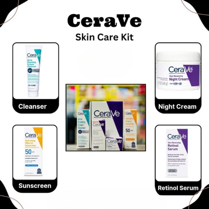 CeraVe 4-in-1 Skincare Kit | Night Cream, Sunblock, Cleanser & Serum for Radiant Skin
