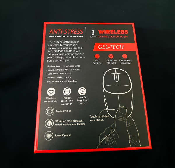 Coby Gel-Tech Wireless Optical Mouse – Anti-Stress Silicone 3-Button Laser Mouse for Laptop & PC (9ft Range)